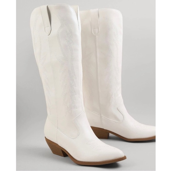 White Knee High Embroidered Cowboy Boots - Picture 3 of 9